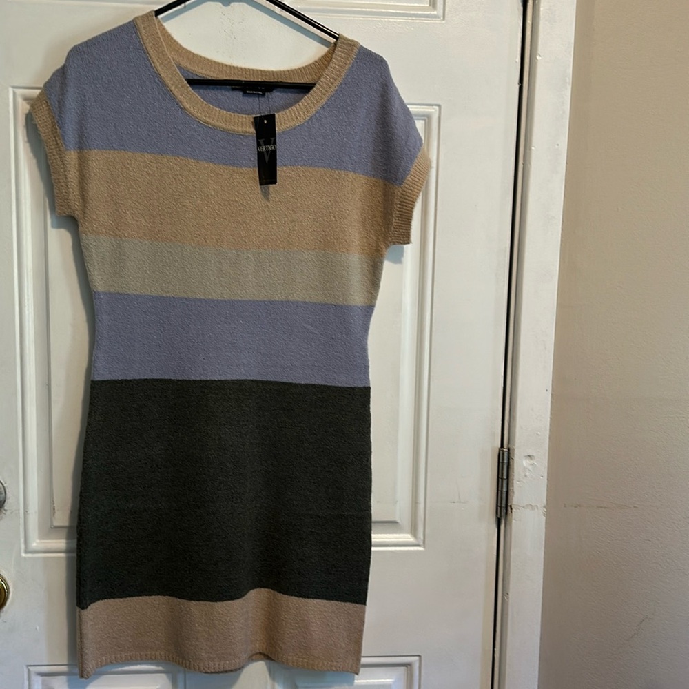 Vertigo Striped Dress in Neutral Tones Sz S 17”P2P